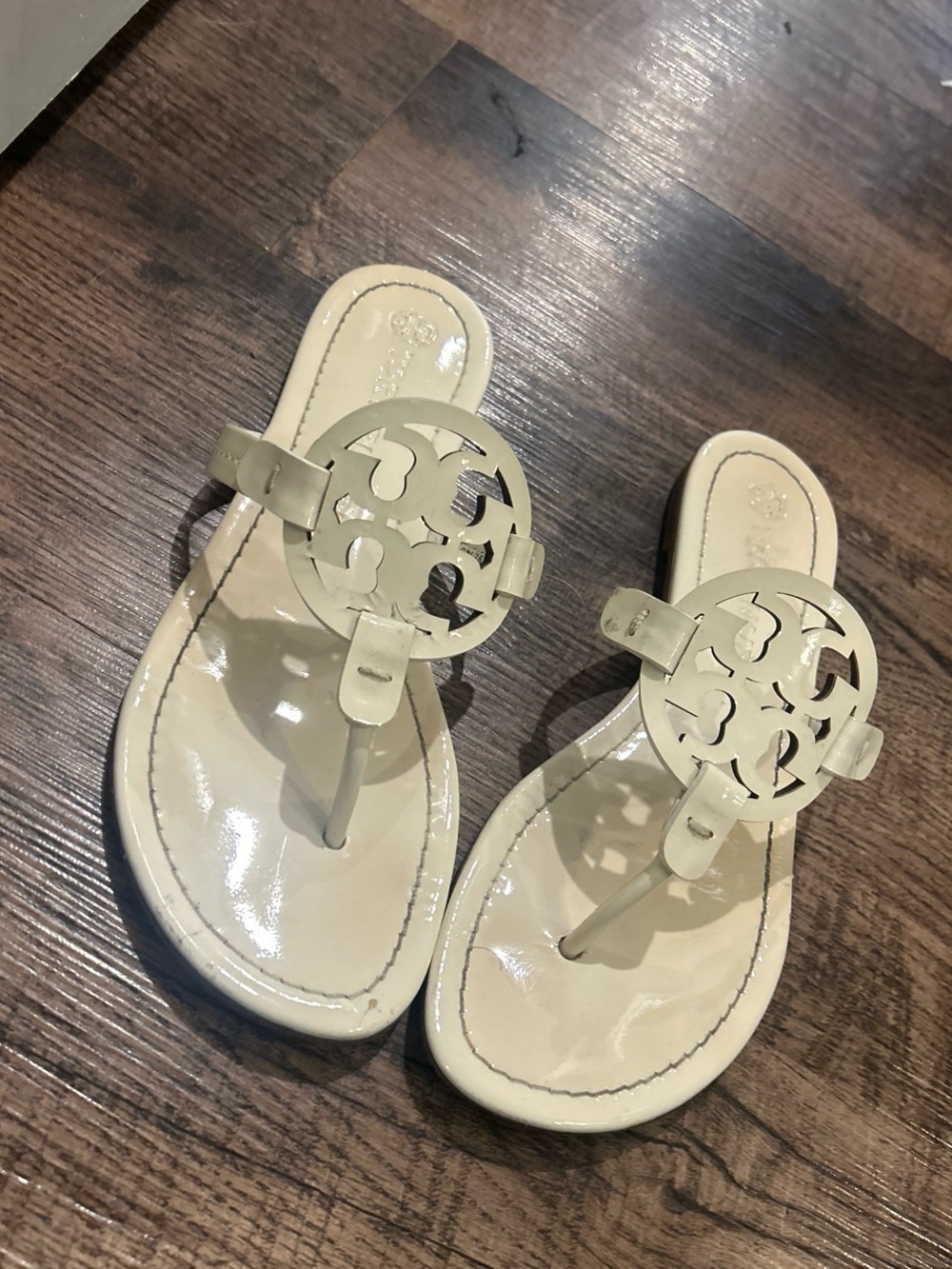 Patent white Leather Neutral Thong Sandals - Women's white